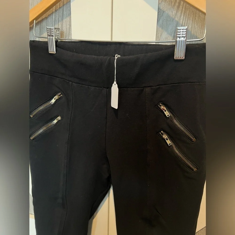 B16.03 Ci Sono High Waist Ponte Leggings w/double zippers Black - Picture 4 of 8